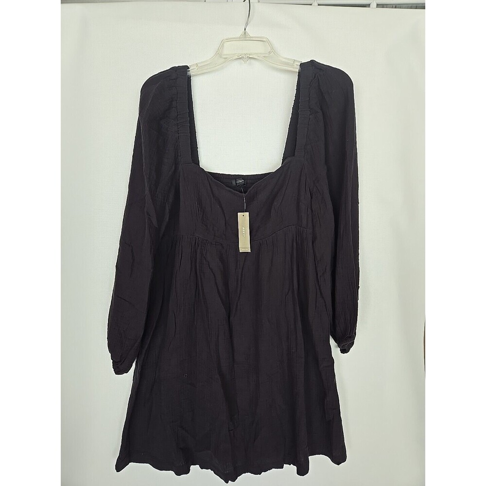 J Crew sz  Large Squareneck Balloon Sleeve Black Soft Gauze Casual Dress BG502